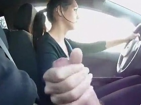 StepSister jerks brother while driving-see more at cum2her.com
