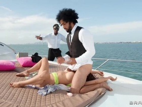 Horny MILF with big boobs gets double fucked on boat